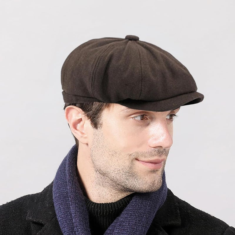 Xinveen Men's 8 Panel Newsboy Cap Vintage Tweed Cap Herringbone Cabbie Flat Cap - Image 2